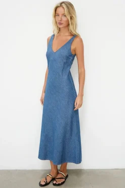 Denim Vneck Slip Dress