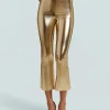 Gold Faux Leather Crop Flare