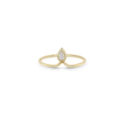 14k Vertical Pear Diamond Bezel Crown Ring