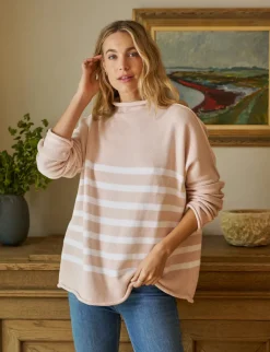 Monterey Rolled Funnel Neck Sweater - Vintage Rose + White Stripe