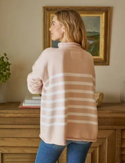 Monterey Rolled Funnel Neck Sweater - Vintage Rose + White Stripe