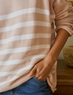 Monterey Rolled Funnel Neck Sweater - Vintage Rose + White Stripe