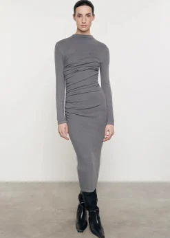 Silk Knit Long Sleeve Twist Midi Dress