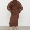 Silk Rib Knit Twist Midi Dress
