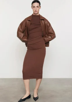 Silk Rib Knit Twist Midi Dress