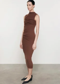 Silk Rib Knit Twist Midi Dress