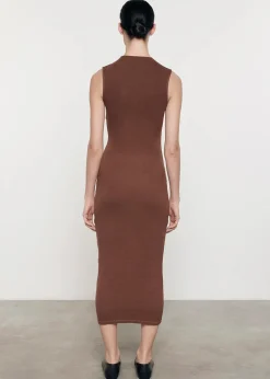 Silk Rib Knit Twist Midi Dress